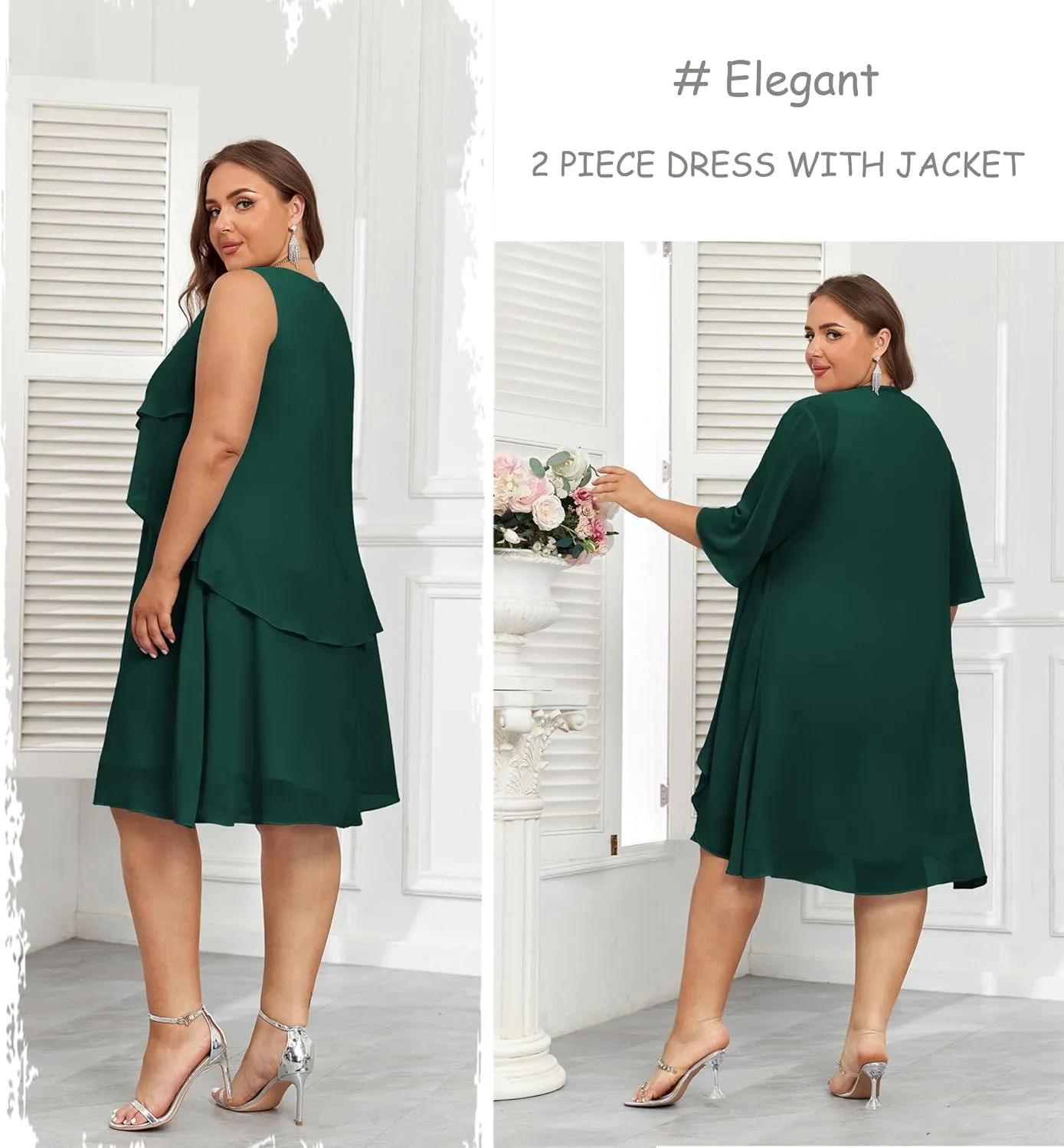 Hanna Nikole Womens Plus Size Dress with Jacket 2 Piece Wedding Guest Dresses Flowy Mother of The Bride Dress
