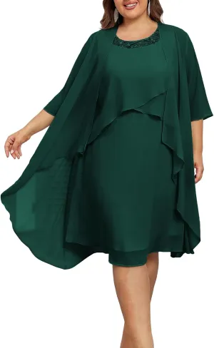 Hanna Nikole Womens Plus Size Dress with Jacket 2 Piece Wedding Guest Dresses Flowy Mother of The Bride Dress