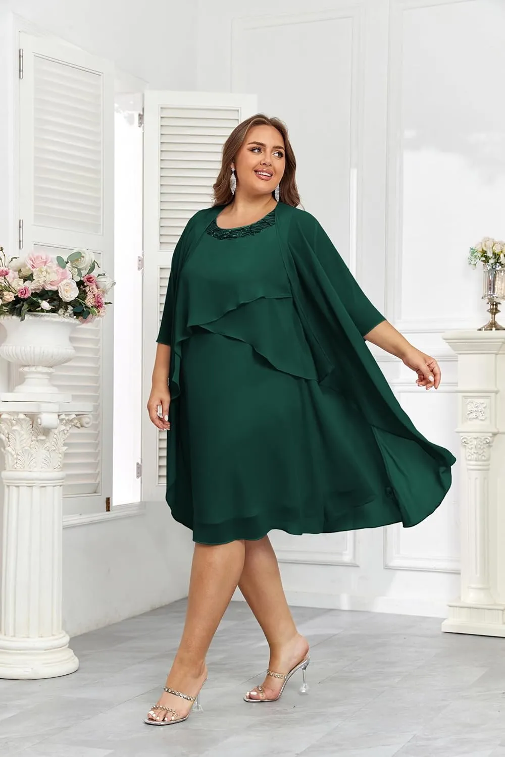 Hanna Nikole Womens Plus Size Dress with Jacket 2 Piece Wedding Guest Dresses Flowy Mother of The Bride Dress