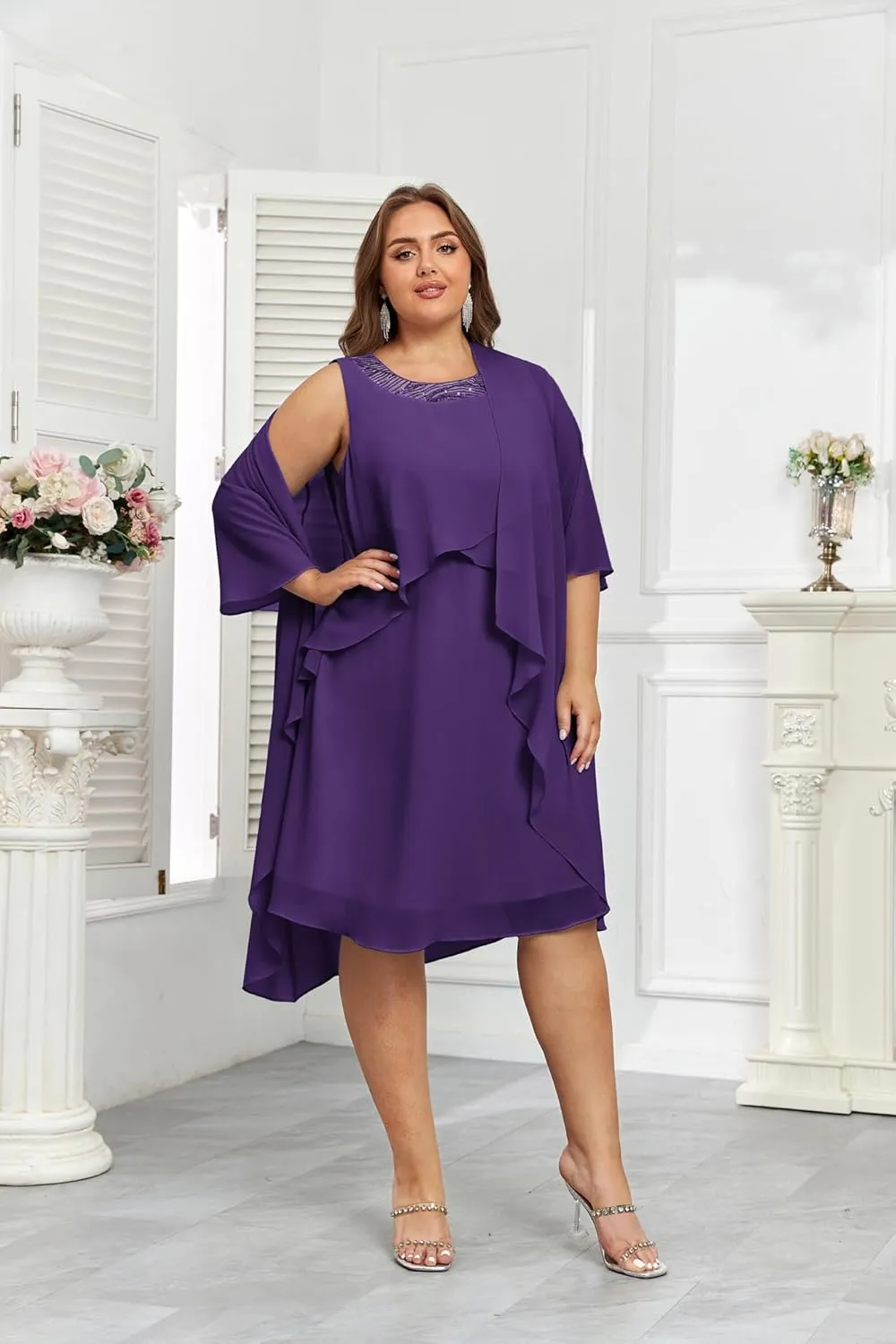 Hanna Nikole Womens Plus Size Dress with Jacket 2 Piece Wedding Guest Dresses Flowy Mother of The Bride Dress