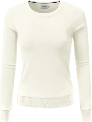 JJ Perfection Simple Soft Knit Sweater Crew Neck Long Sleeve Casual Basic Pullover Sweater Tops for Womens with Plus Size