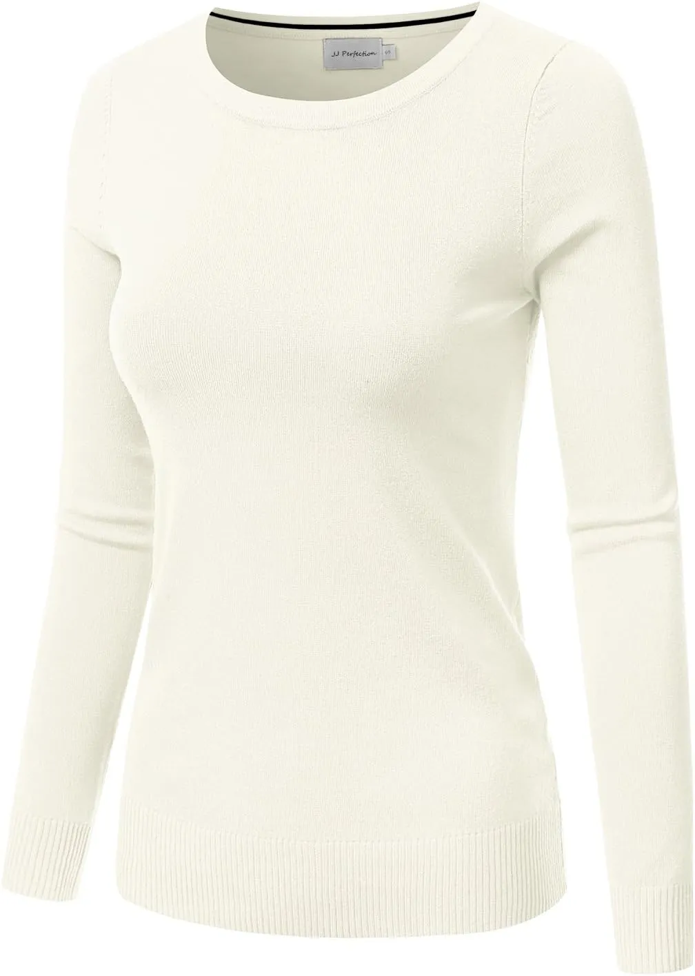 JJ Perfection Simple Soft Knit Sweater Crew Neck Long Sleeve Casual Basic Pullover Sweater Tops for Womens with Plus Size