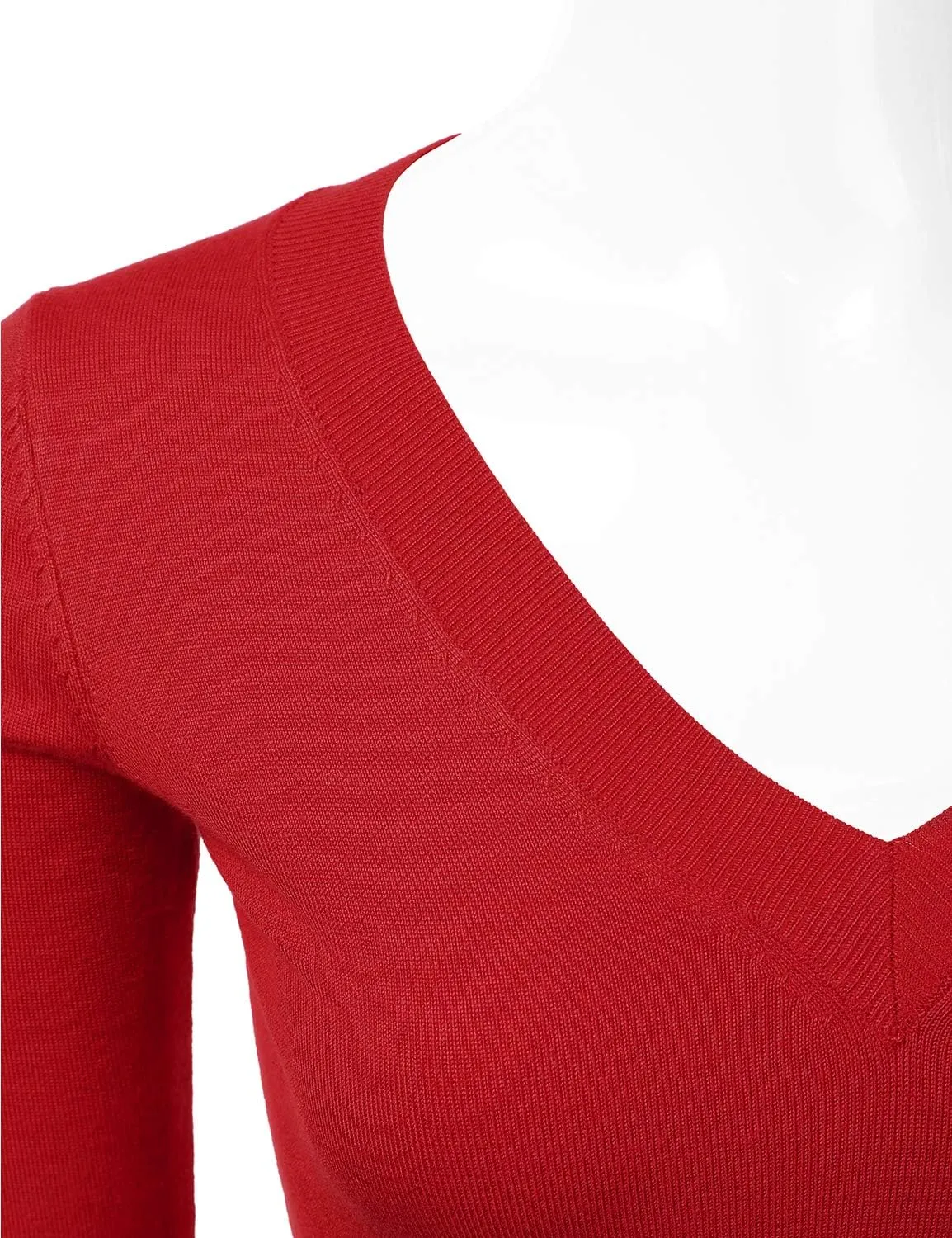 JJ Perfection Simple V-Neck Long Sleeve Pullover Essential Casual Soft Knit Fitted Sweaters for Womens Clothes with Plus Size