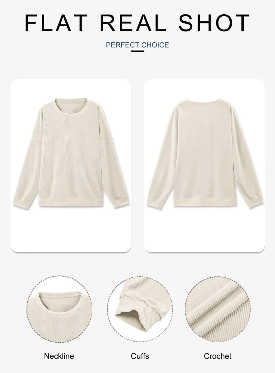 KISSMODA Women's Casual Long Sleeve Sweatshirt Color Block/Solid Crewneck Corduroy Pullover Cute Tops