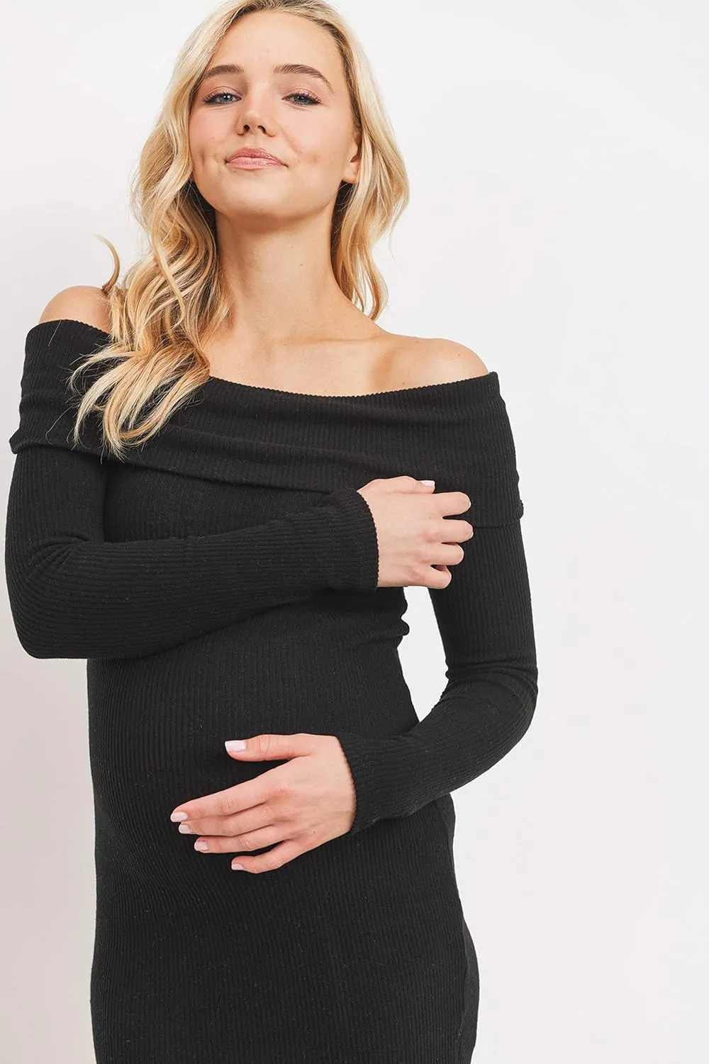 LaClef Women's Off Shoulder Sweater Knit Maternity Dress