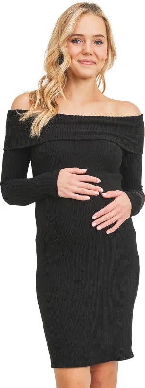 LaClef Women's Off Shoulder Sweater Knit Maternity Dress