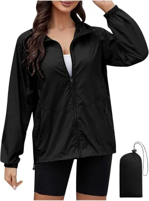 Lightweight Rain Jacket Women Packable Hooded Raincoat Zip Up Rain Coat Windbreaker with Pockets Outdoor Travel
