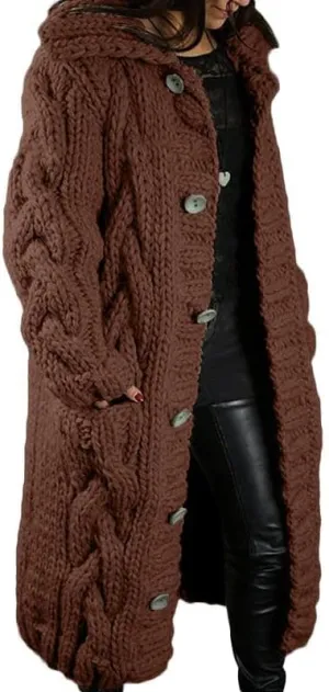 Long Cable Knit Cardigans for Women Chunky Thick Sweater Coat Knitted Open Front Cardigan Sweater Jacket Outerwear