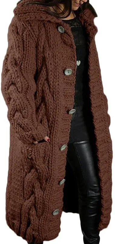 Long Cable Knit Cardigans for Women Chunky Thick Sweater Coat Knitted Open Front Cardigan Sweater Jacket Outerwear