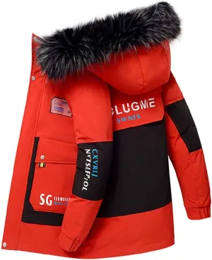 Men Thicken Warm Hooded Coat Fur Collar Slim Cotton Hooded Jacket Mid-Length Windbreaker