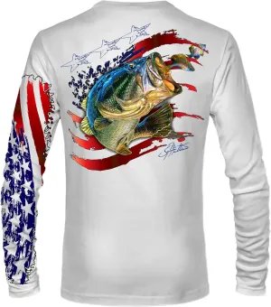 Men’s “American Flag Bass” Comfortable Fishing Shirt-UPF 50  Interlocking Fabric, Quick-Dry, Ideal for Anglers (JM016)