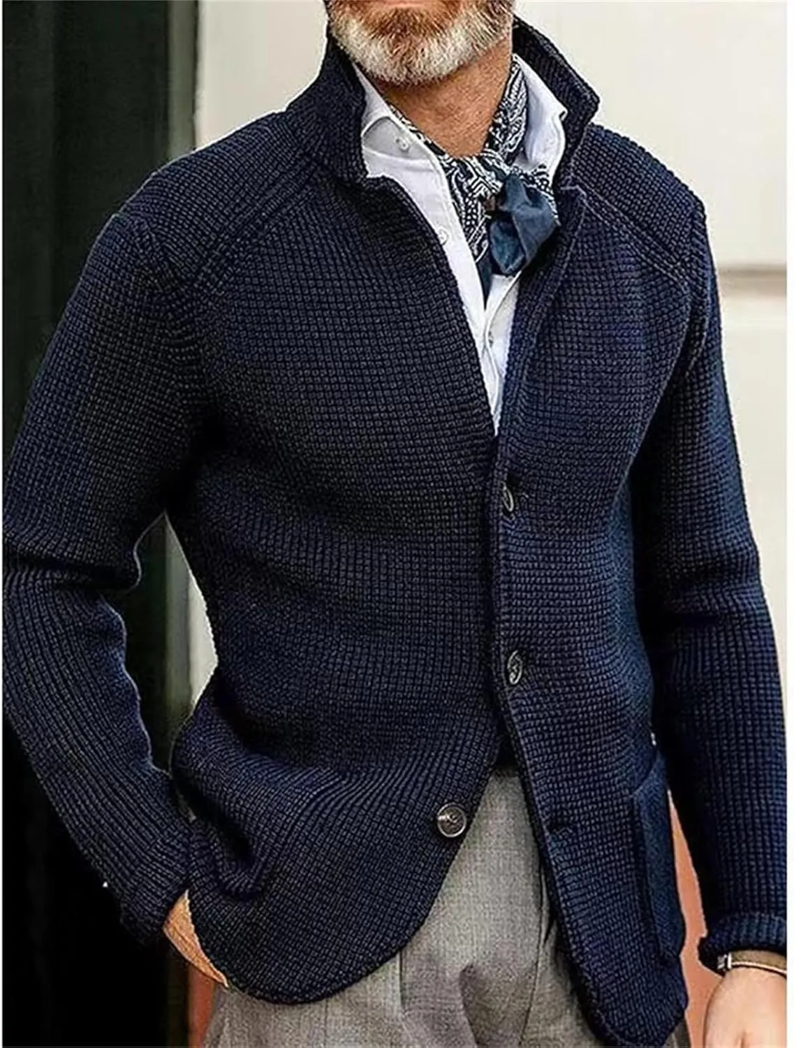 Men's Cardigan Sweaters Stand-up Collar Wool Coat Thick Knitted Padded Suit Coat