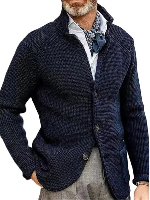 Men's Cardigan Sweaters Stand-up Collar Wool Coat Thick Knitted Padded Suit Coat