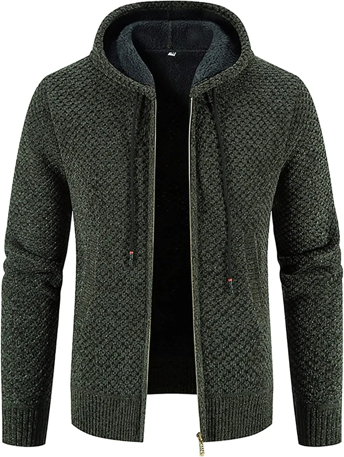 Men's Casual Stand Collar Cardigan Button Down Cable Thick Knitted Full Zip Sweater with Pattern