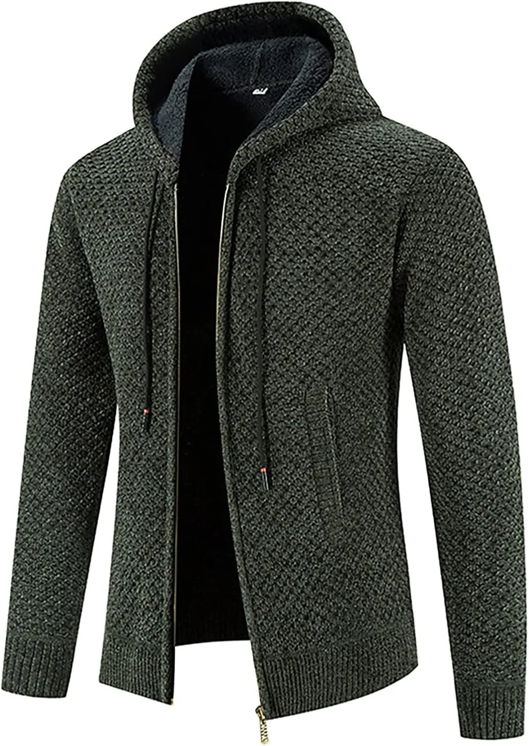 Men's Casual Stand Collar Cardigan Button Down Cable Thick Knitted Full Zip Sweater with Pattern