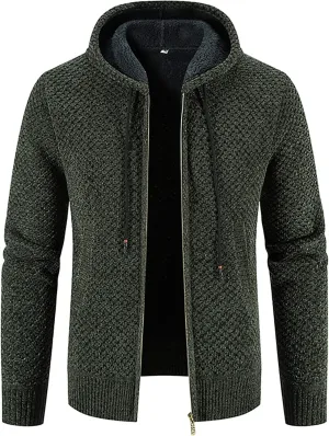Men's Casual Stand Collar Cardigan Button Down Cable Thick Knitted Full Zip Sweater with Pattern