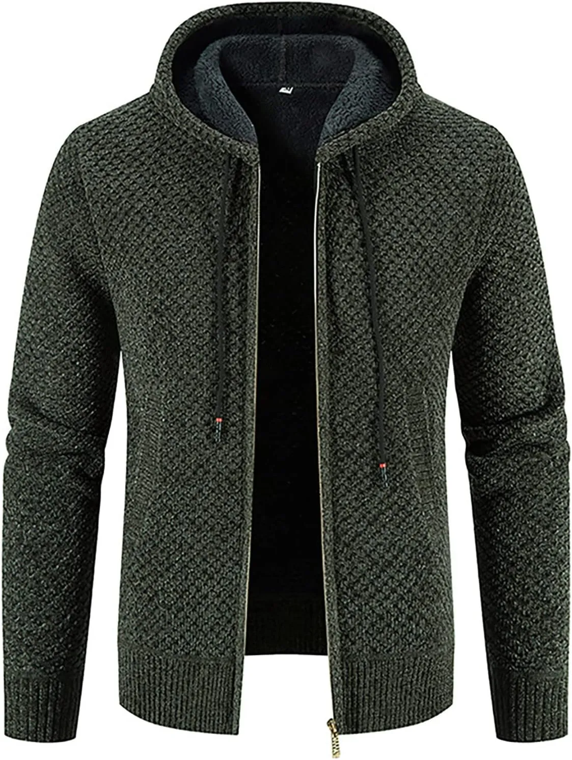 Men's Casual Stand Collar Cardigan Button Down Cable Thick Knitted Full Zip Sweater with Pattern