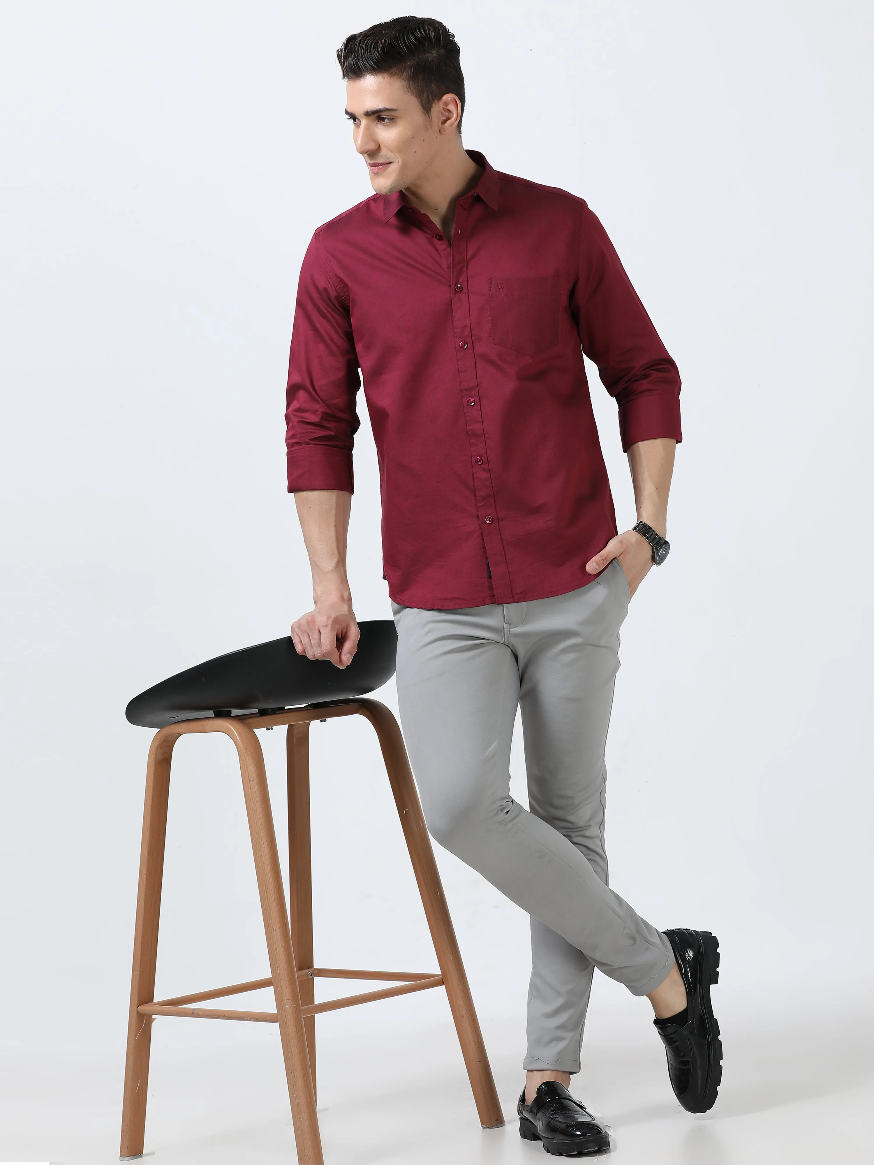 MEN'S MAROON-SOLID SLIM FIT SHIRT