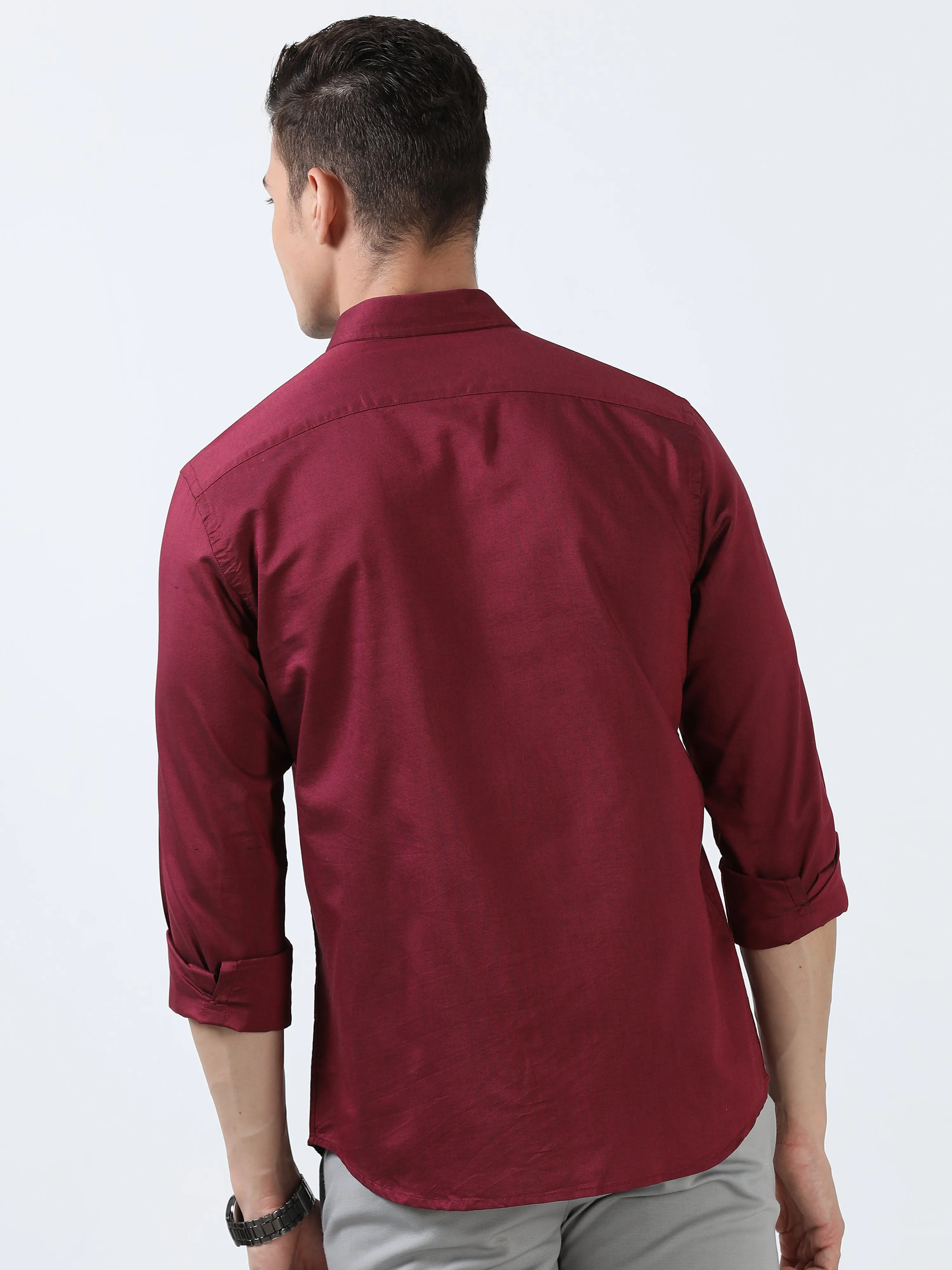 MEN'S MAROON-SOLID SLIM FIT SHIRT