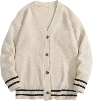 Men's V-Neck Cardigan Casual Loose Long-Sleeved Sweater Single Breasted Knitted Versatile Simple Jacket