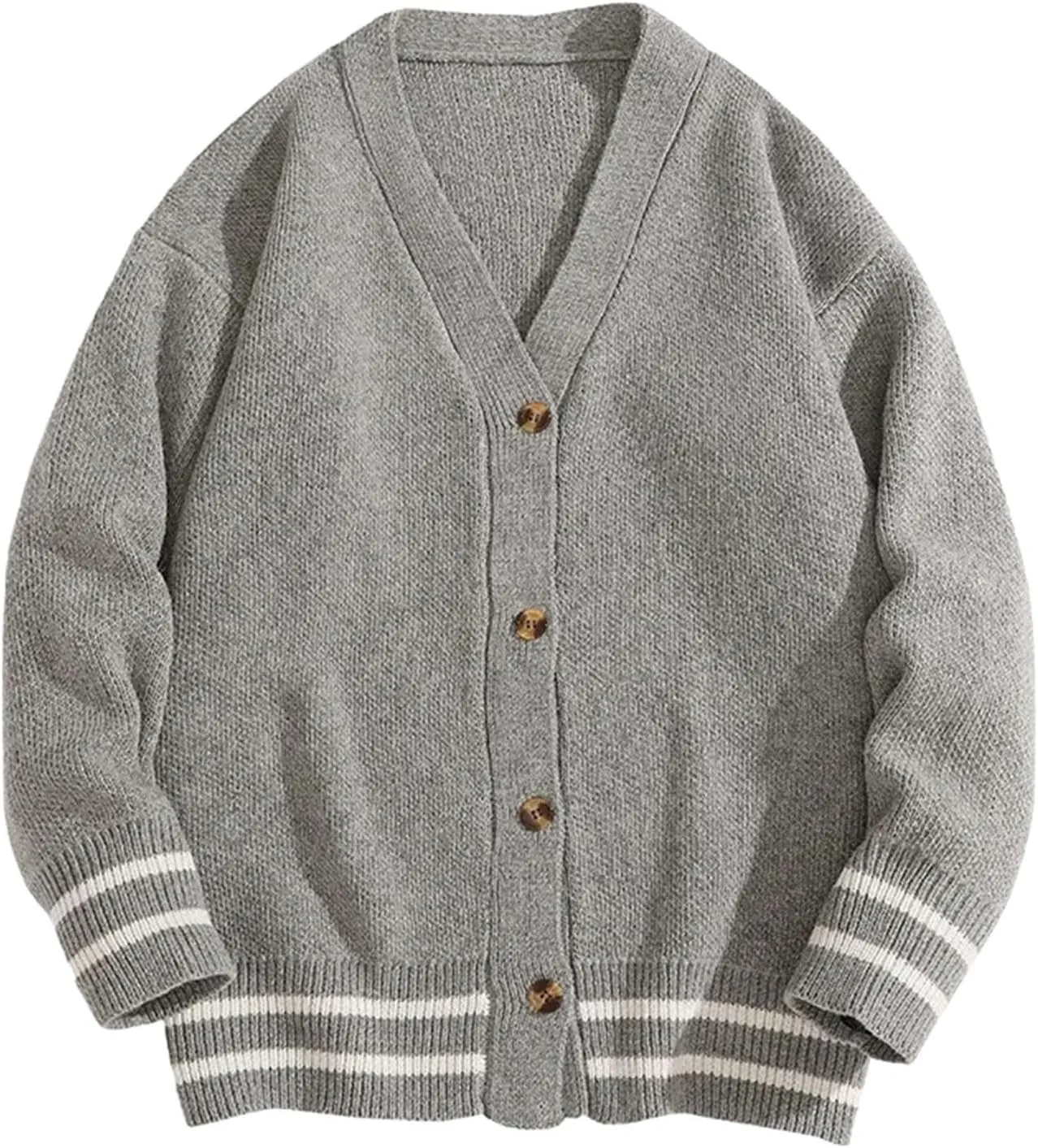 Men's V-Neck Cardigan Casual Loose Long-Sleeved Sweater Single Breasted Knitted Versatile Simple Jacket