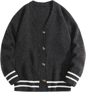 Men's V-Neck Cardigan Casual Loose Long-Sleeved Sweater Single Breasted Knitted Versatile Simple Jacket