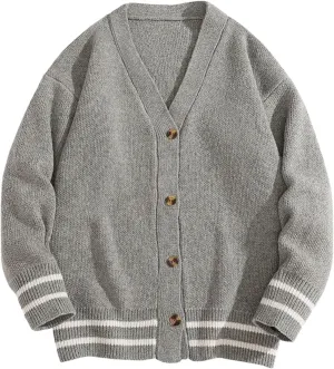 Men's V-Neck Cardigan Casual Loose Long-Sleeved Sweater Single Breasted Knitted Versatile Simple Jacket