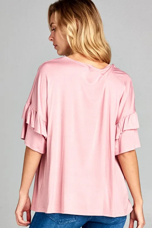 Plus Solid Ruffle Sleeve Everyday Top