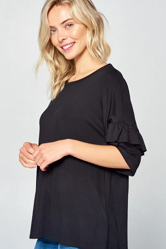 Plus Solid Ruffle Sleeve Everyday Top