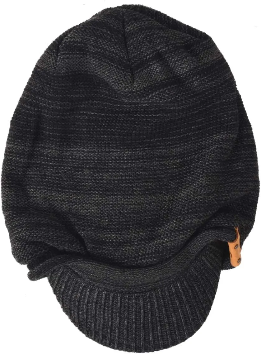 Ruphedy Mens Beanie with Brim Winter Hat Knitted Thick Fleece Visor Beanie with Bill B5042