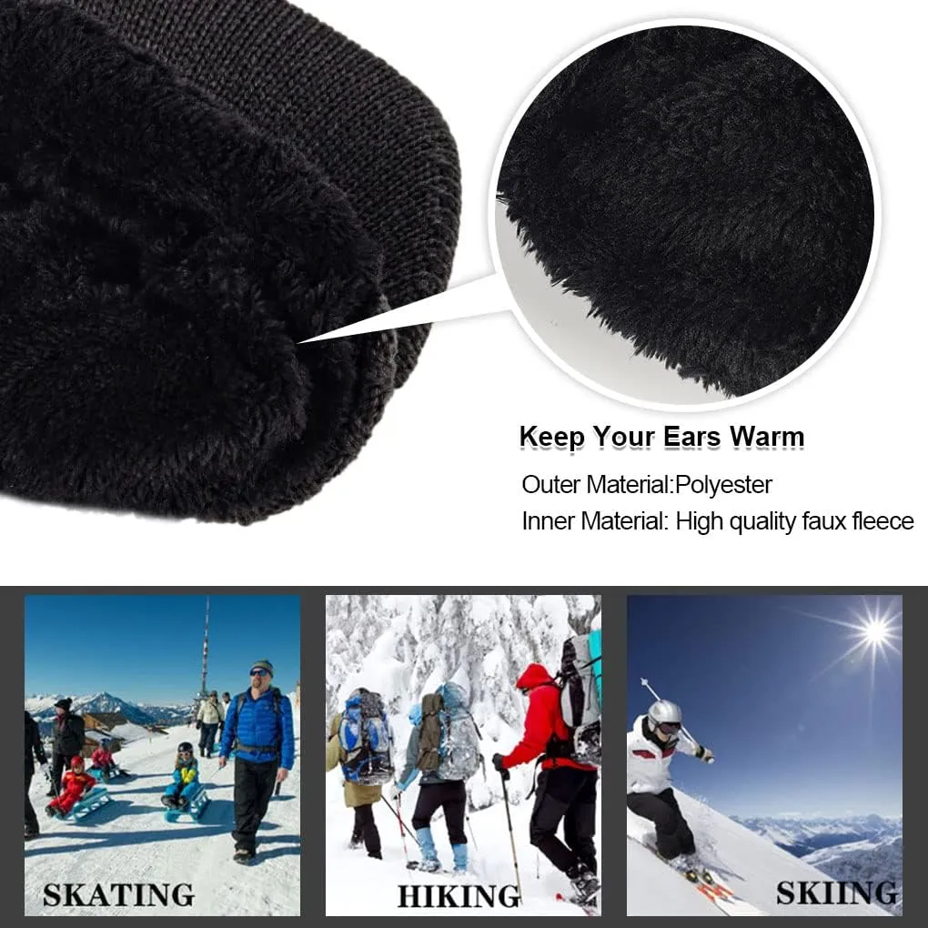 Ruphedy Mens Beanie with Brim Winter Hat Knitted Thick Fleece Visor Beanie with Bill B5042