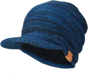 Ruphedy Mens Beanie with Brim Winter Hat Knitted Thick Fleece Visor Beanie with Bill B5042