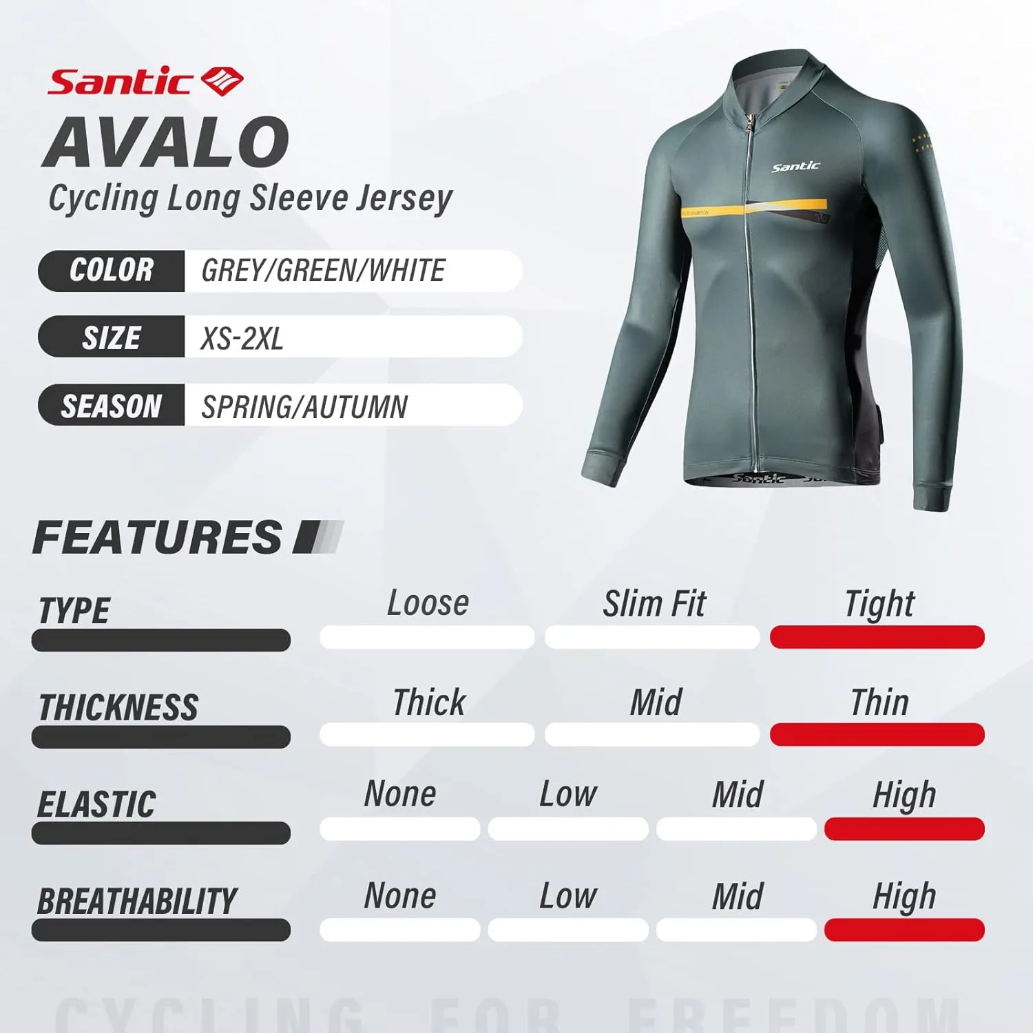 Santic Cycling Jersey Men's Long Sleeve Tops Mountain Bike Shirts Bicycle Jacket with Pockets