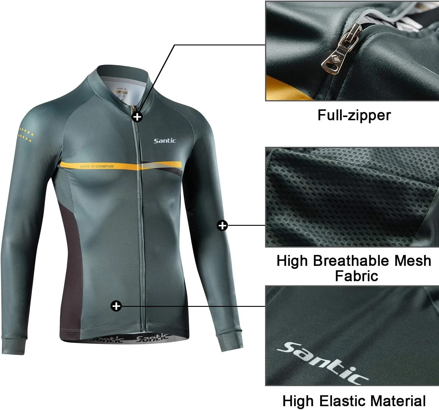 Santic Cycling Jersey Men's Long Sleeve Tops Mountain Bike Shirts Bicycle Jacket with Pockets