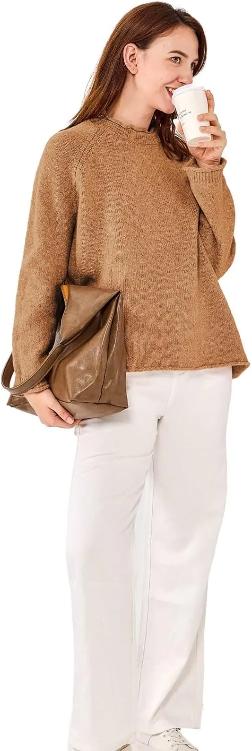 Simple&Opulence Women's Wool Blend Soft Sweater 2024 Crew Neck Long Sleeve Pullover Sweaters Tops for Women S-XL
