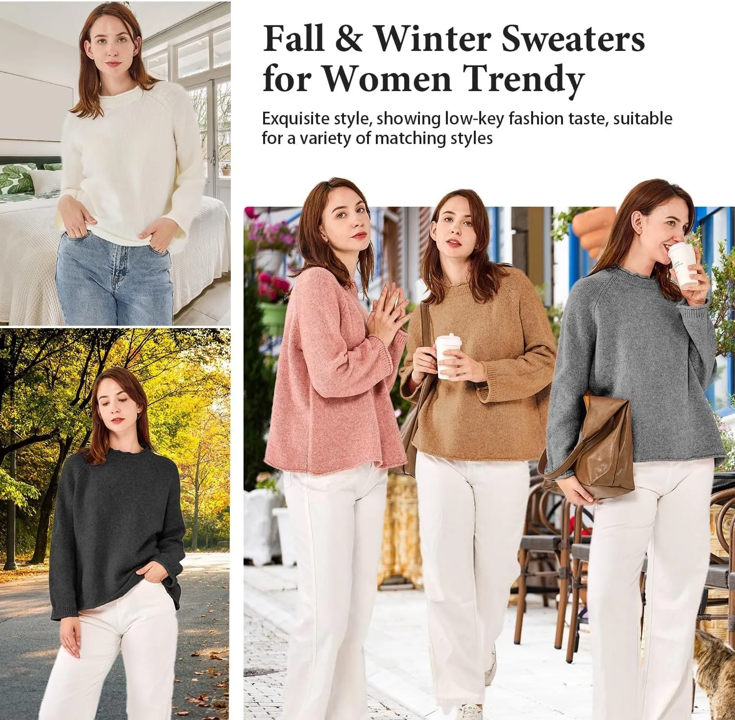 Simple&Opulence Women's Wool Blend Soft Sweater 2024 Crew Neck Long Sleeve Pullover Sweaters Tops for Women S-XL