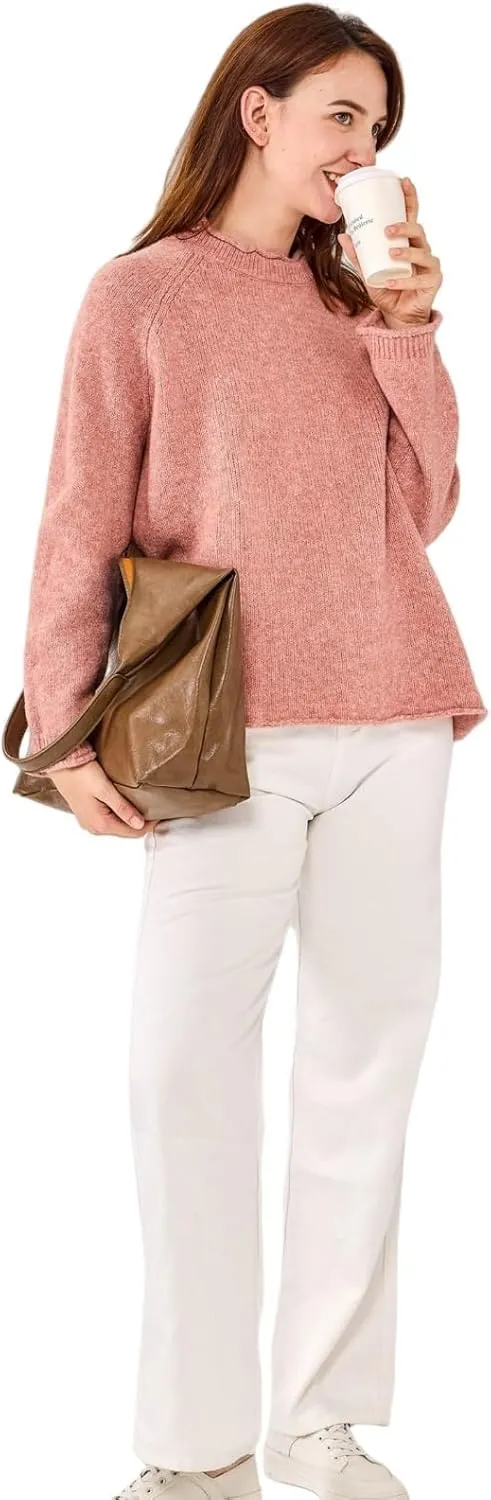 Simple&Opulence Women's Wool Blend Soft Sweater 2024 Crew Neck Long Sleeve Pullover Sweaters Tops for Women S-XL