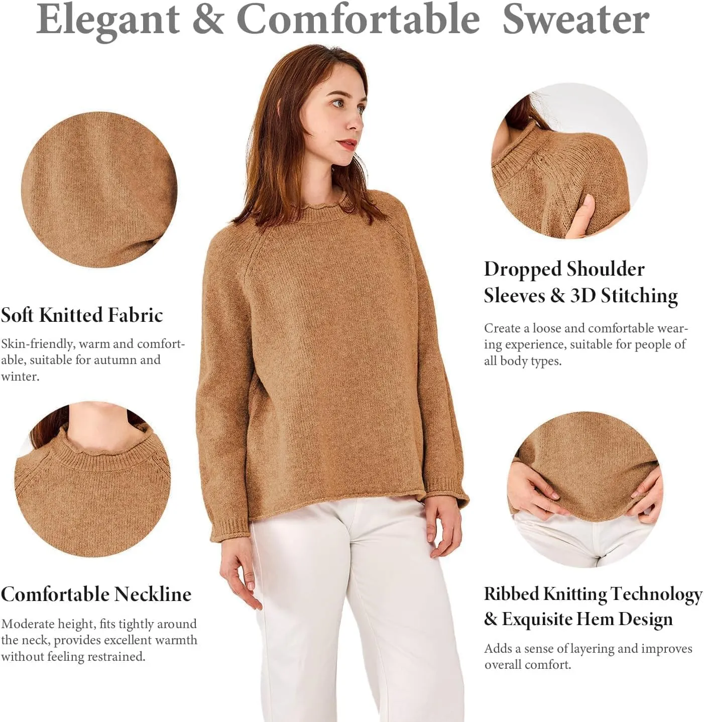 Simple&Opulence Women's Wool Blend Soft Sweater 2024 Crew Neck Long Sleeve Pullover Sweaters Tops for Women S-XL