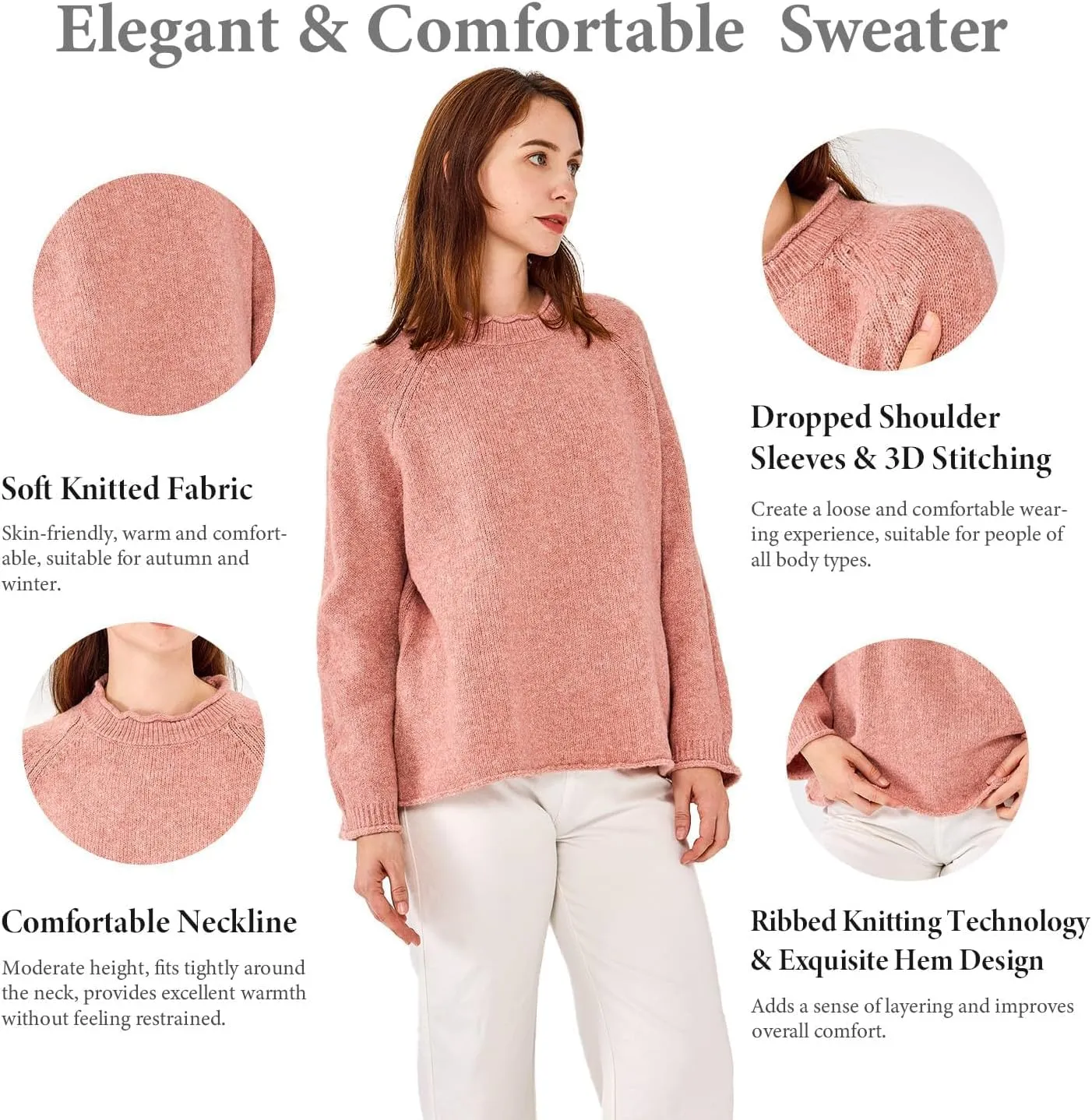 Simple&Opulence Women's Wool Blend Soft Sweater 2024 Crew Neck Long Sleeve Pullover Sweaters Tops for Women S-XL