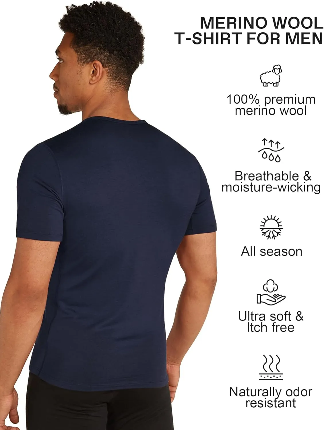 SIORO 100% Merino Wool T-Shirt for Men Short Sleeve Base Layers Odor Resistance Crew Neck Undershirt for Outdoor Hiking S-XXL
