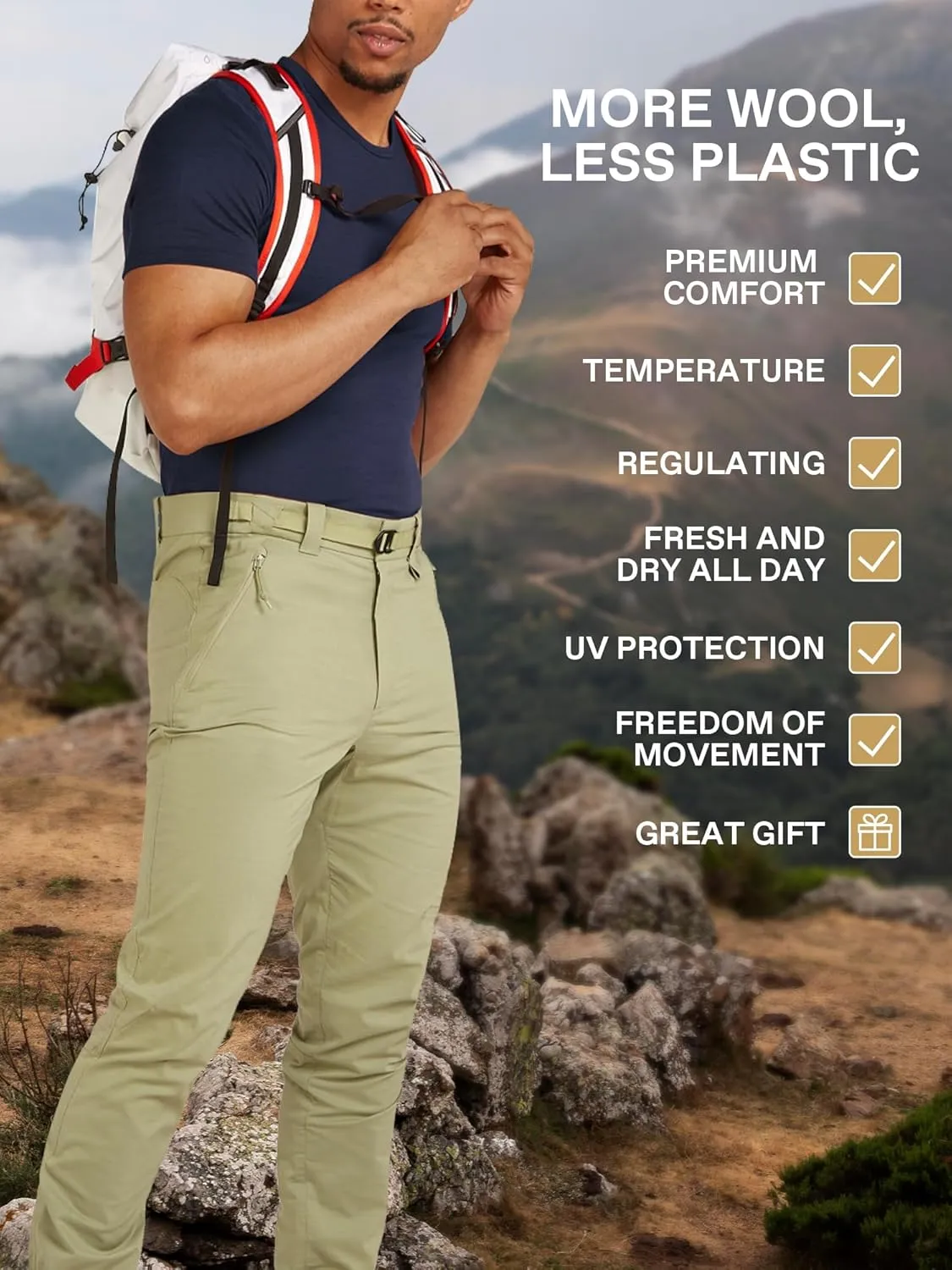 SIORO 100% Merino Wool T-Shirt for Men Short Sleeve Base Layers Odor Resistance Crew Neck Undershirt for Outdoor Hiking S-XXL