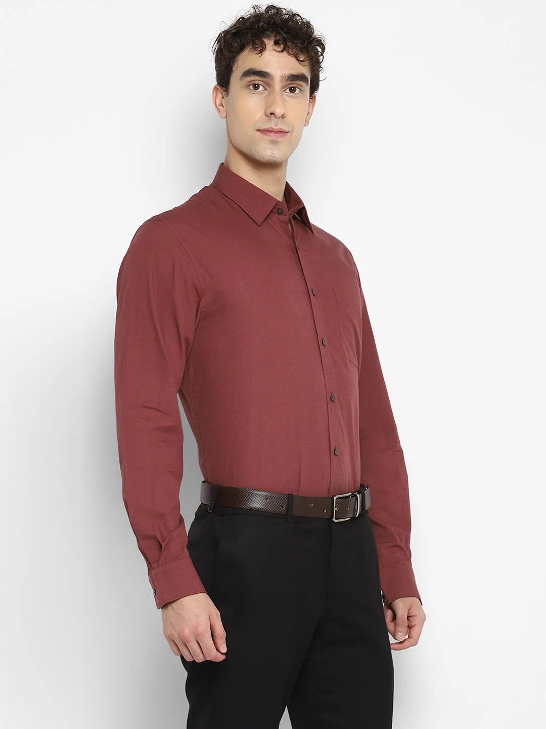Solid Brown Slim Fit Casual Shirt