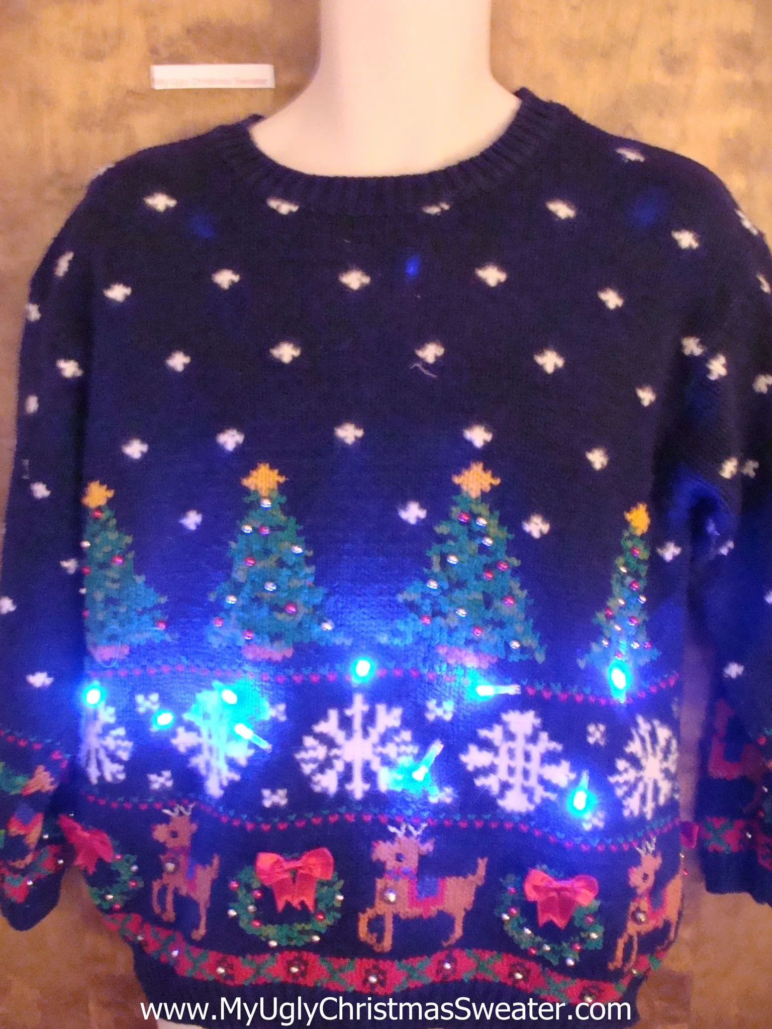 Super Cheesy Light Up Ugly Xmas Sweater with Reindeer