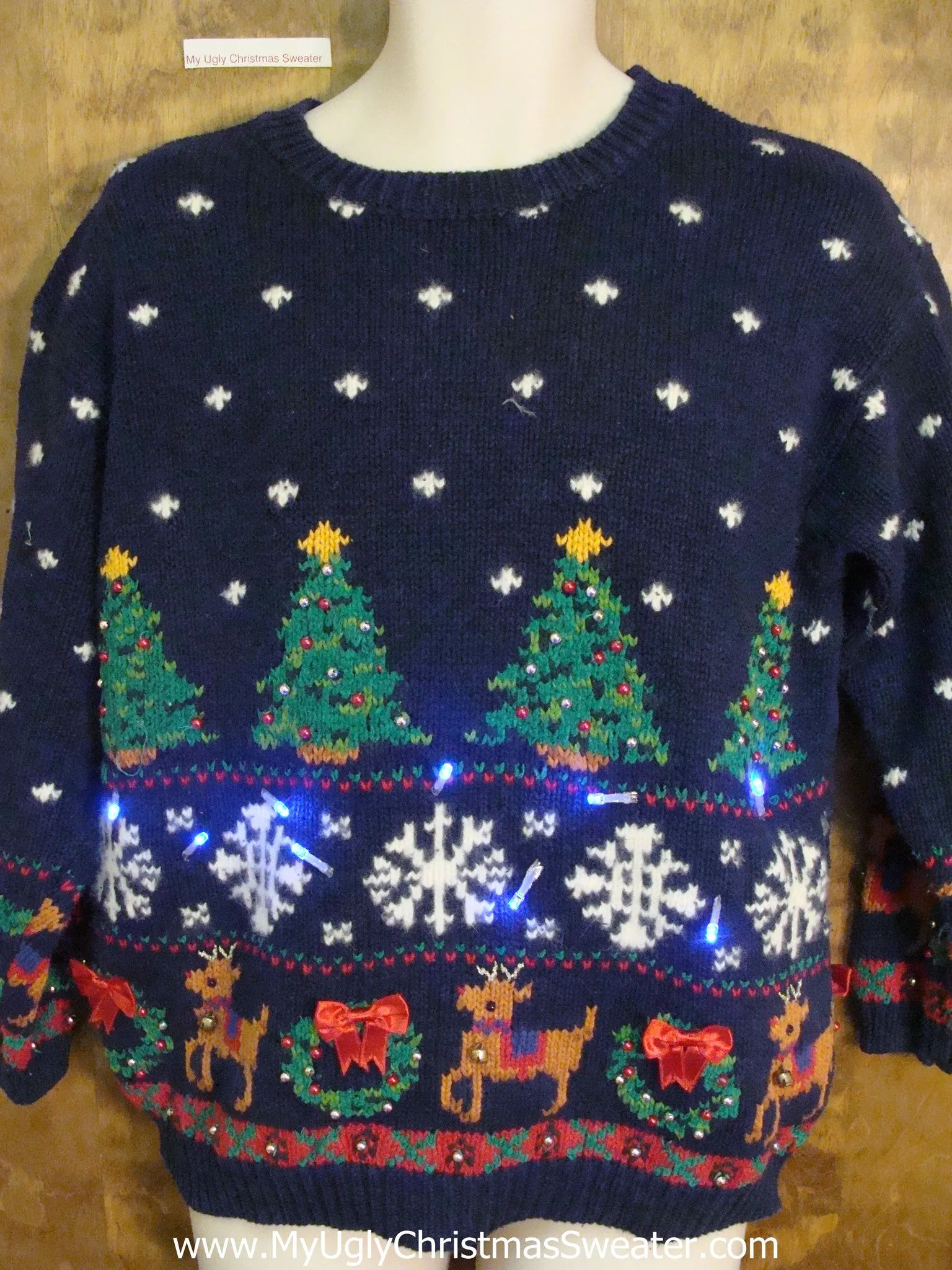 Super Cheesy Light Up Ugly Xmas Sweater with Reindeer