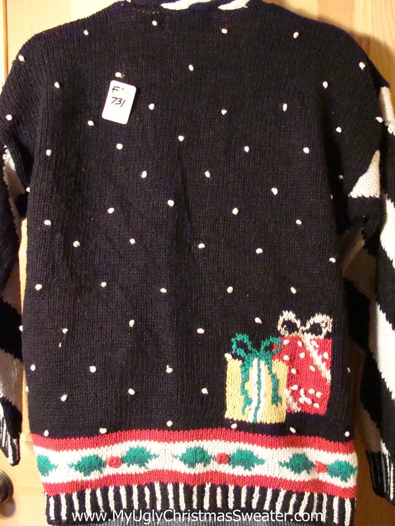 Tacky Ugly 80s Classic Christmas Sweater with Loud and Proud Decorations on Front and Back  (f731)