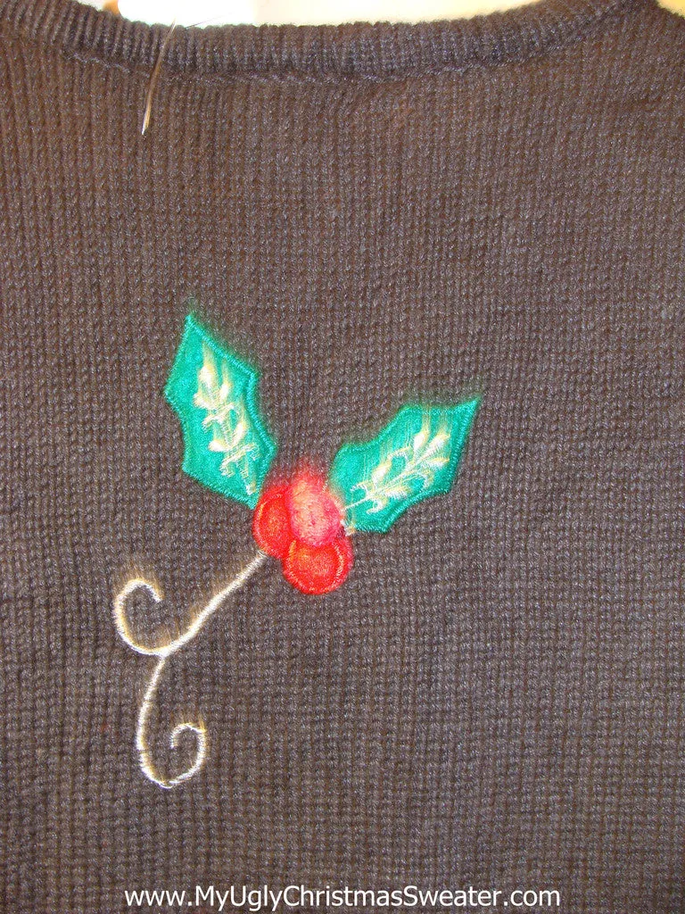 Tacky Ugly Christmas Sweater Vest with Festive Bright Ornaments and Ivy (f399)