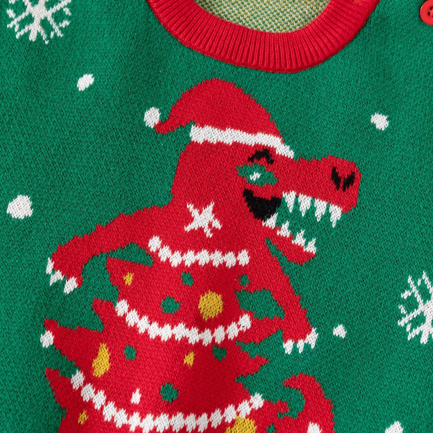 Ugly Christmas Sweater for Babies and Toddlers, Funny Dinosaur Santa Claus Knitted Sweatshirt Holiday Pullover Tops for Kids