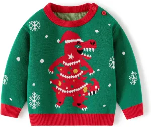 Ugly Christmas Sweater for Babies and Toddlers, Funny Dinosaur Santa Claus Knitted Sweatshirt Holiday Pullover Tops for Kids