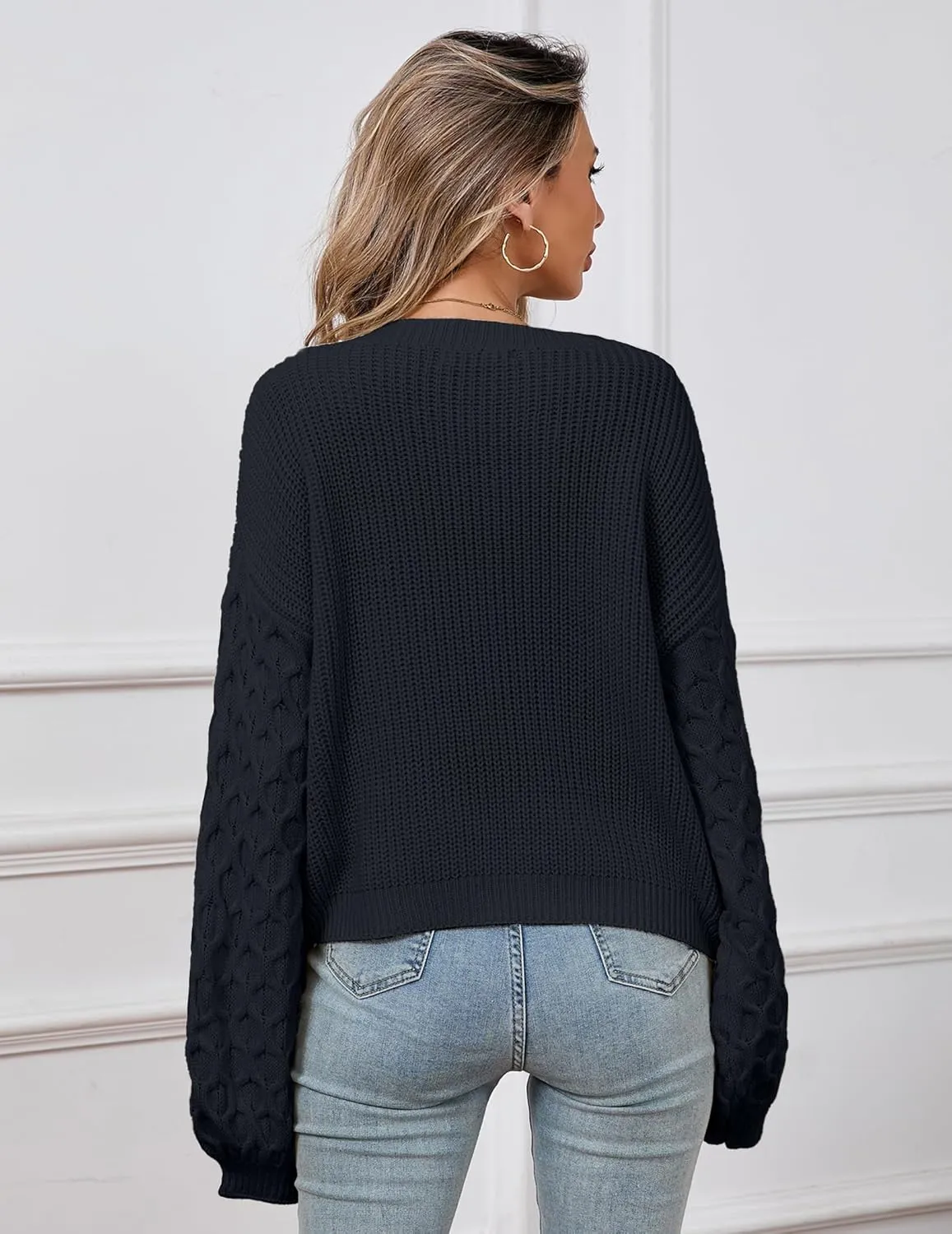 Womens Oversized Cute Heart Sweater Spring 2025 Lightweight Crewneck Cable Knit Sleeve Pullover Top