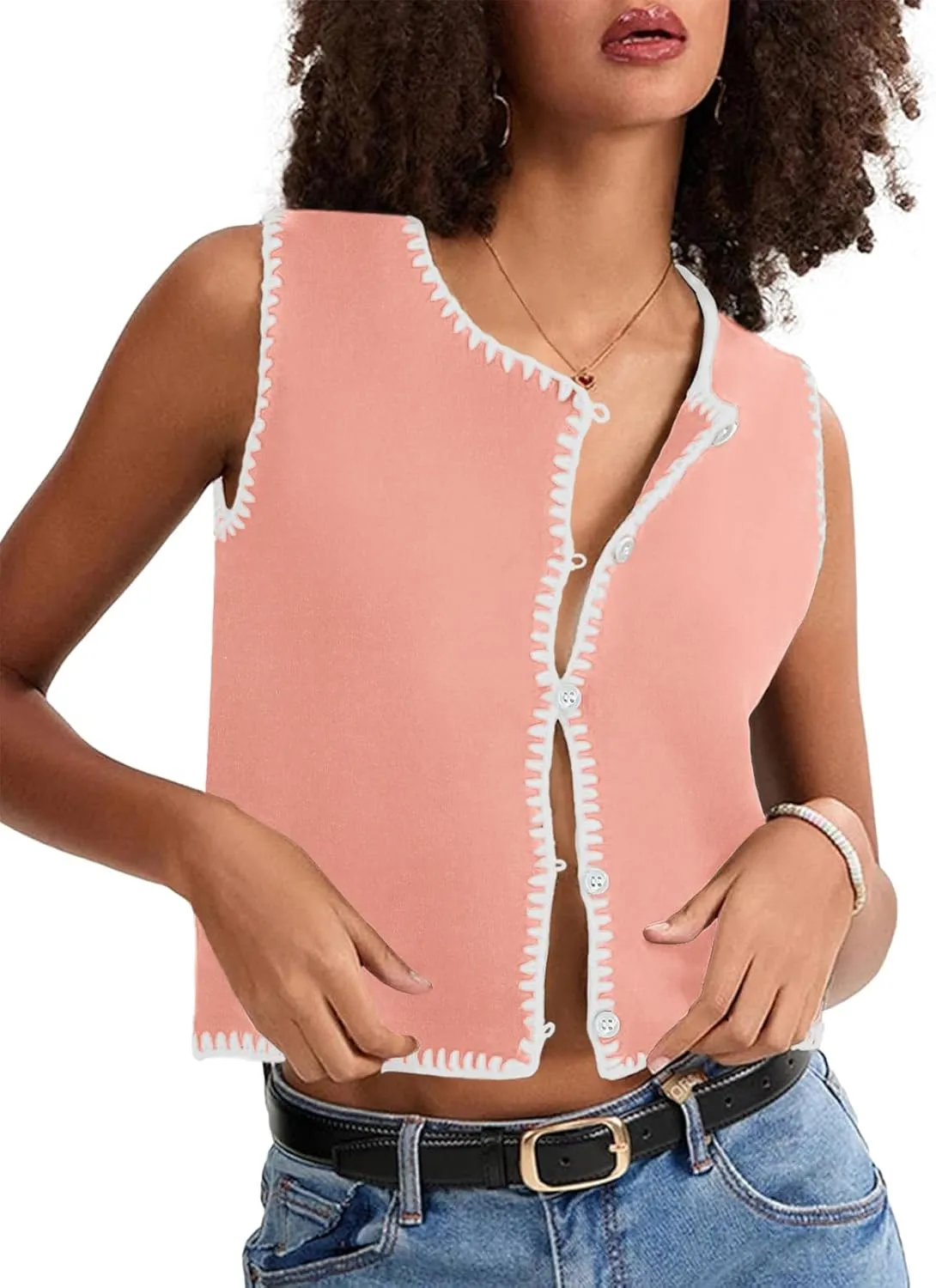 Womens Sweater Vest Sleeveless Button Down Tank Tops Spring Summer Cropped Cardigan 2025 Knit Top